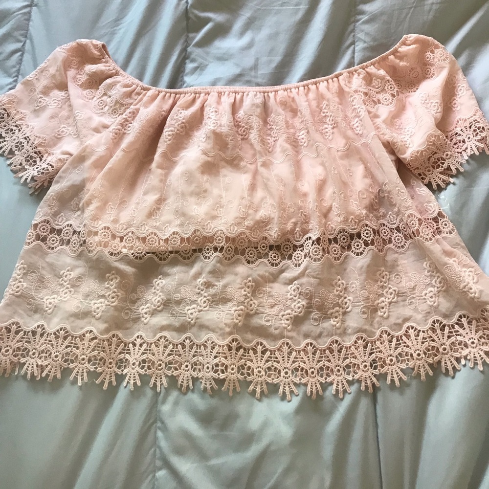 Blush pink off the shoulder top